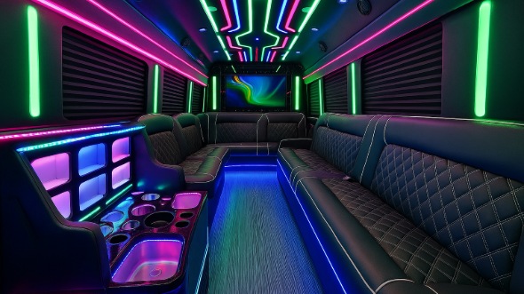Interior of Charter Bus Company Des Plaines's Party Bus in Des Plaines